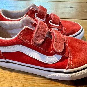 Vans Kids Red and White Velcro Sneakers